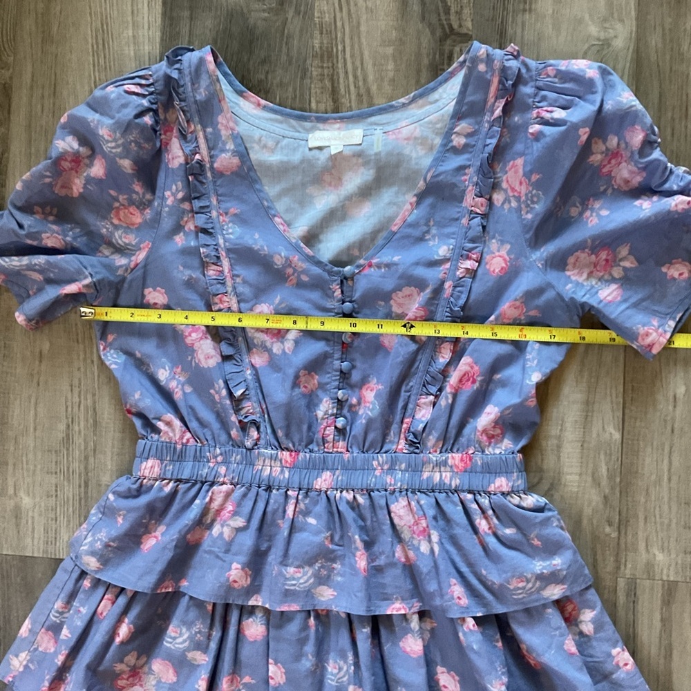 Loveshackfancy Roth Floral Tiered Ruffle Cotton Dress In Faded Denim Size M - Picture 5 of 7